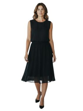 Ricki's Black Sleeveless Sheer Pleated Midi Dress Size 14